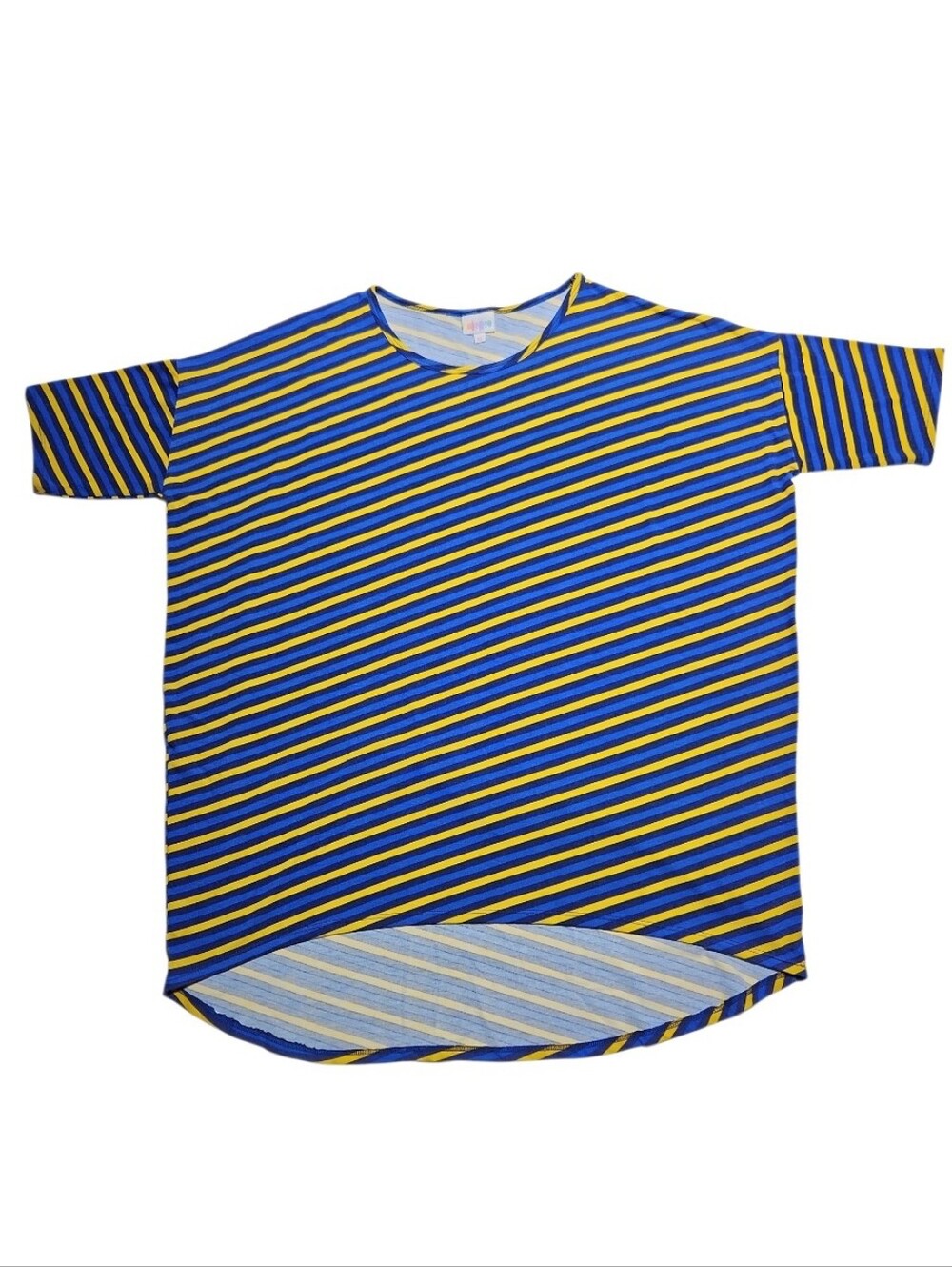 LuLaRoe Irma Tunic Blue & Yellow Diagonal Stripes (XL)